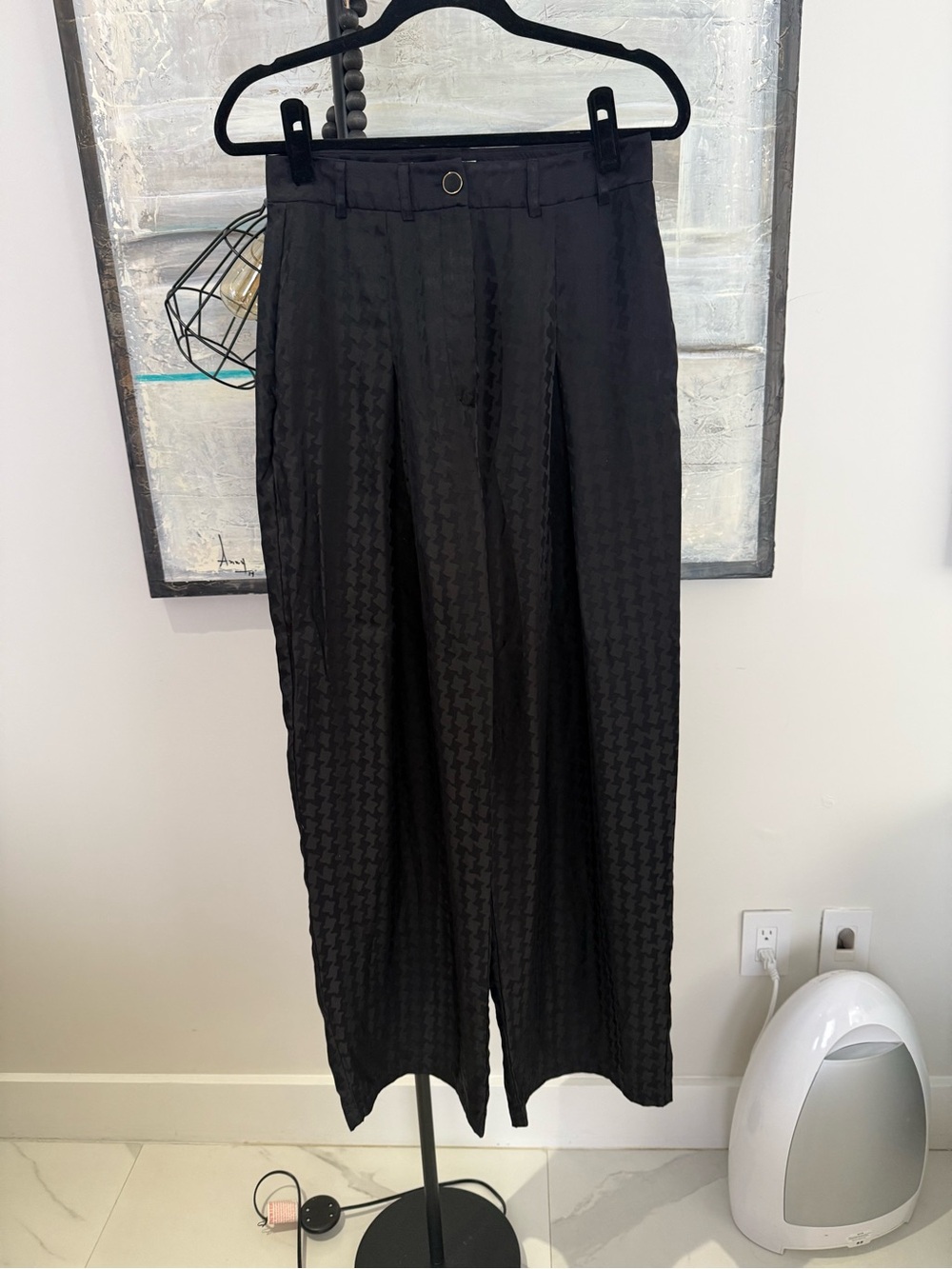 Silk Black Wide-Leg Dress Pants with Subtle Texture